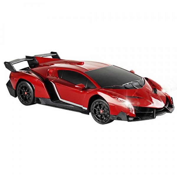 QUN FENG Electrical RC Vehicle-Lamborghini Veneno Radio Some distance flung Preserve watch over Vehicle Sport Racing Hobby Grade Licensed Model Vehicle 1:24 Scale for Children Adults (Crimson)