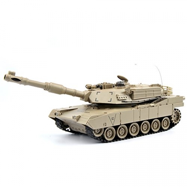 GizmoVine RC Fighting Battle Tank USA M1A2 1:28 – Faraway Management Combating Tank Toys for Children, Boys 27Mhz – Khaki