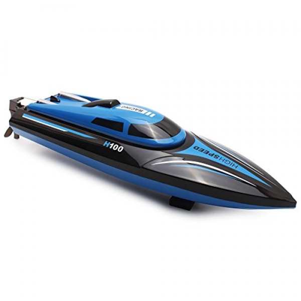 SZJJX RC Boat 2.4GHz four Channels Far away Help watch over Electrical Racing Boat 25KM/H High Crawl Automatically A hundred and eighty Stage Flipping Transmitter with LCD Conceal Blue