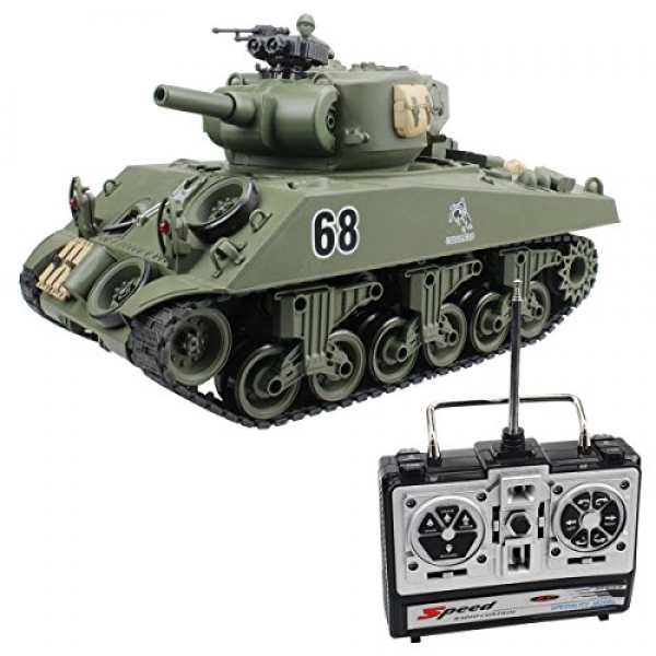 15 Channel 1:20 RC Tank USA Sherman M4A3 Main Fight Tank Mannequin With Air-Soft(Green)