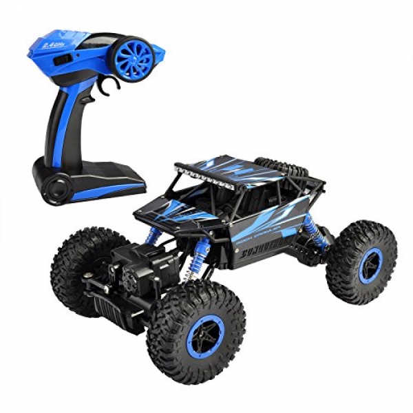 Hapinic RC Automobile with Two Battery 4WD 2.4Ghz 1/18 Crawlers Off Avenue Automobile Toy Remote Control Automobile Blue Colour