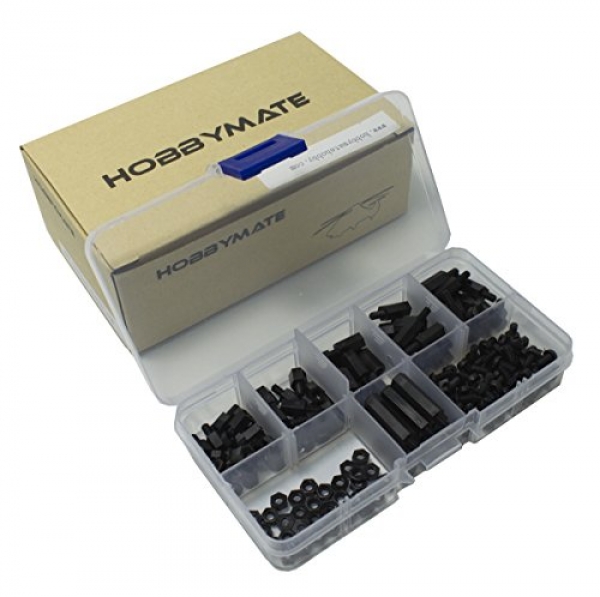 HOBBYMATE 180Pcs Various M3 Nylon Screws Nut Standoffs Spacers for DIY Building of FPV RC Quadcopter Drone, PC mods