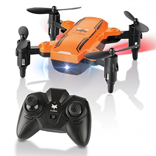 Foldable Mini Drone, H815 Remote Withhold an eye on Quadcopter RC Drone with LED Evening Mild 6-Axis Gyro Helicopter, One Key Return Flying UFO (Orange)
