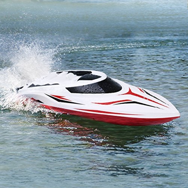 INTEY Remote Alter Boat High Trudge 2.4G RC Boats With 180º Flip Feature, LCD Display, Double Hatch Waterproof Racing Boat for Pool &