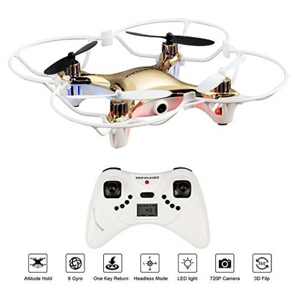 SINOCHIP RC Helicopter Drone with Camera RTF 2.4GHz 6 Axis Gyro Four Channel Quadcopter Easy Hover for Newbies & Drone Practising (Golden)