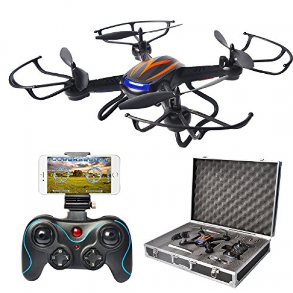 Wide Bundle of F181W FPV Drone with Portable Carrying Case 4 Batteries 4-in-1 Charger Li-Po Suited Obtain, RC Quadcopter with Digital camera Live Video Altitude Like Headless Mode for Children and Beginner