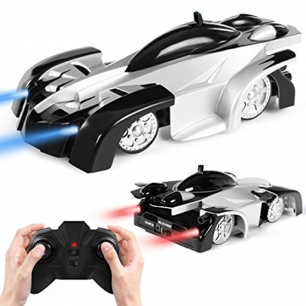 SGILE A ways flung Preserve a watch on Automobile Toy, Rechargeable RC Wall Climber Automobile for Kids Boy Lady Birthday Gift Existing with Mini Preserve a watch on Dual Mode 360° Rotating Stunt Automobile LED Head Gravity-Defying,Sunless