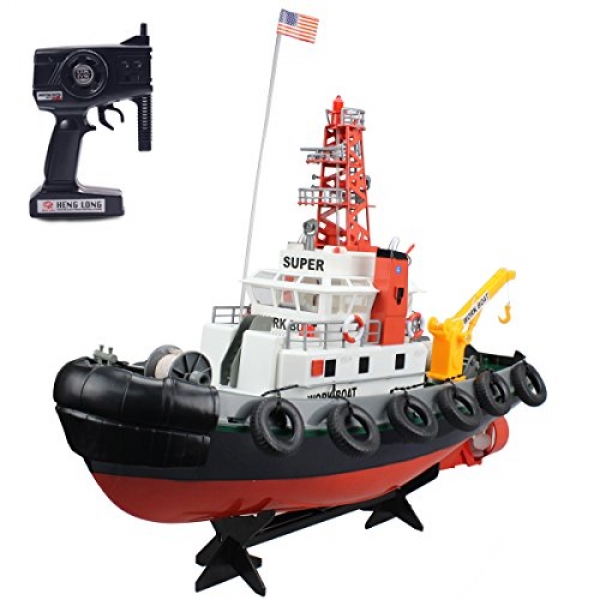 Fistone RC Seaport 2.4G Workboat 7 CH Radio Relief watch over Fireboat US Maritime Rescue Coordinating Boat Spurt Water Simulation Instruments Managed Ship Digital Toys Sport Model With Lights For Out of doorways