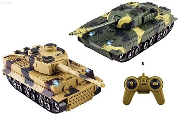 WolVol (SET OF 2) Remote Preserve an eye on Defense power Wrestle Fighter Tank Toys with Head Lights and Military Sounds for Younger folk (Design to turn off sounds while in action)