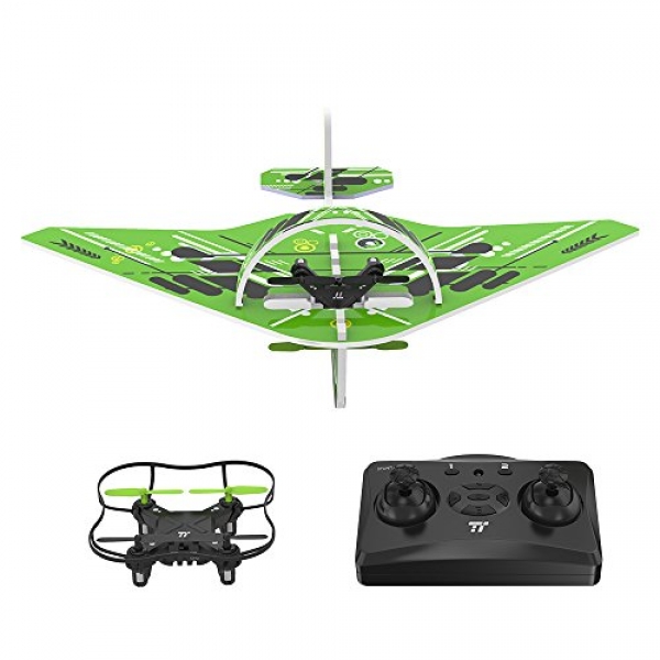 TaoTronics Quadcopter Drone, 2 IN 1 Glider Air plane, RC Quadcopter Helicopter Drone, 2.4GHz UAV Quadcopter Flying Toy, Long Vary Remote Relieve a watch on,