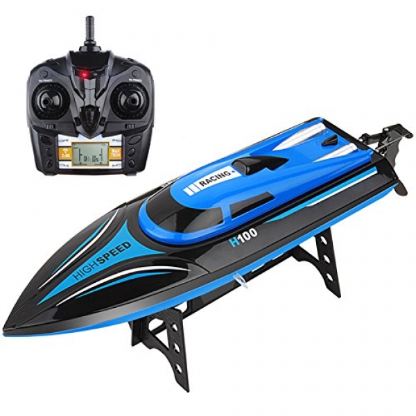 RC Boats Toy, Mioshor A ways away Adjust Boat H100 for Adults Children 2.4G 4CH RC Velocity Boats with LCD Display for Lakes Swimming pools