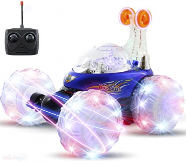 Haktoys HAK101 Blue Upgraded Invincible Tornado Acrobatic Stunt RC Automobile, Radio-Controlled Rechargeable Automobile with Flashing LED Lights & Track Swap,
