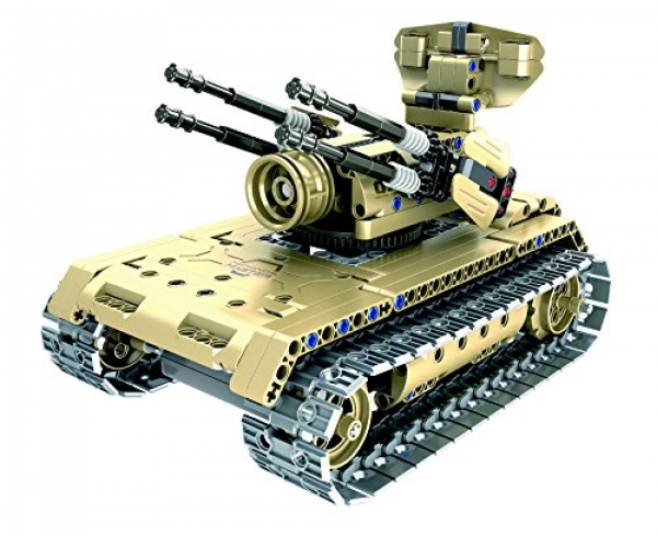 Bo Toys R/C Tank Constructing Bricks Radio Adjust Toy, 457 Pcs Armed forces Battle Anti-aircraft Tank Kit with USB Rechargeable Battery,