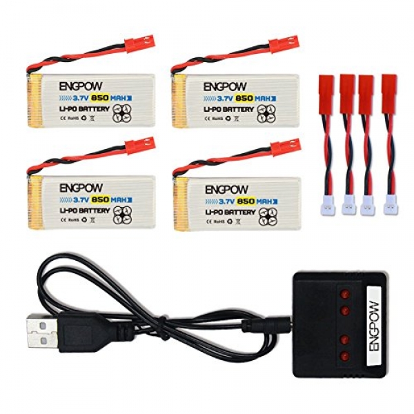 Three.7v 850mah Lipo Battery with X4 Battery Charger for Holy Stone F181 F181C F181W Potensic F181DH Force1 F111 JJRC H12C H12W JXD 509g RC FPV Quadcopter(4PCS)