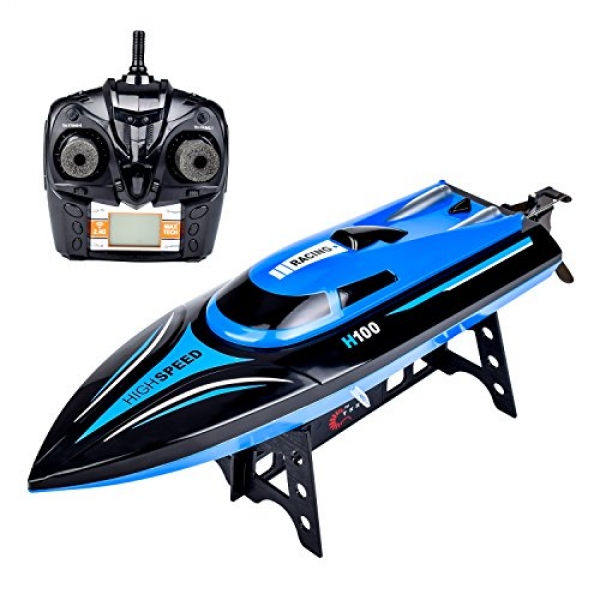 IAMGlobal RC Boat, H100 High Walk Distant Relief a watch on Boat, 2.4GHz Rapid RC Boat, RC Racing Boat With LCD Cover For Swimming pools and Lakes For Outside (Blue)