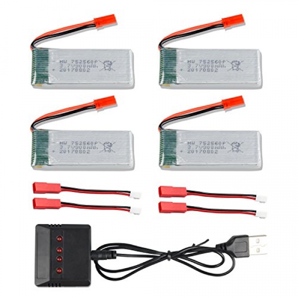 4Pcs three.7V 900mah Li Battery for 8807 8807W Fordable RC Quadcopter Drone + 1 to 4 Charger + Charging Cable –