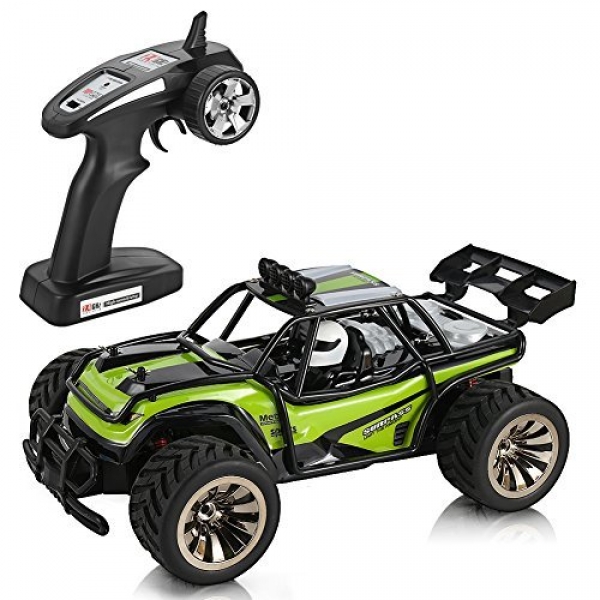 FidgetKit Electric Offroad RC Automobile, 1:sixteen Scale RC Wasteland Dune Buggy Automobile, 2WD 15KM/H Excessive Crawl 2.4GHz Distant Withhold an eye on Monster Truck (Green)
