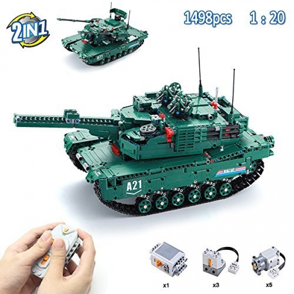 Hosim 1498pcs 2 in 1 RC Tank Constructing Blocks Construction Toy Plan, 1: 20 Scale 2.4Ghz Multi-fonction Protection pressure Fight Tank Inventive DIY Kits (Love minded with Lego)