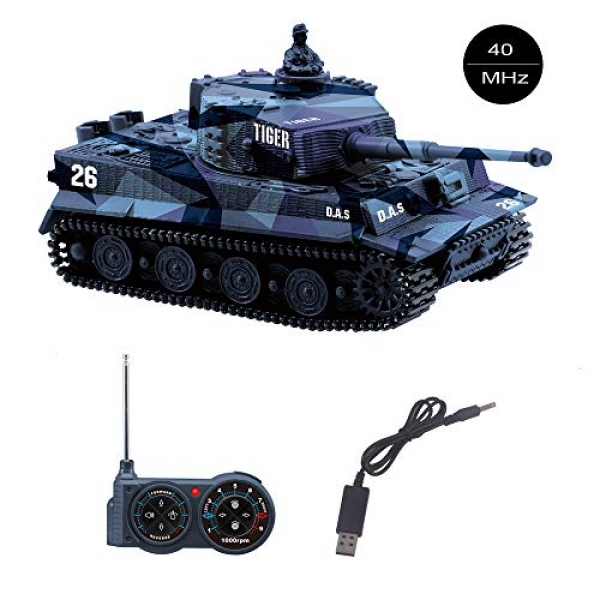 Fun-Here Mini RC Tank USB Charger Cable Distant Administration Panzer Tank 1:seventy two German Tiger I Sound, Rotating Turret Recoil Action When Cannon Artillery Shoots (Blue B)