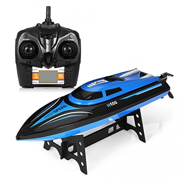 Remote Preserve watch over RC Boat,GBlife 2.4GHz High Velocity,180° Flipping Transmitter with LCD Screen Electrical Racing Boat for Swimming pools and Lakes(Blue)