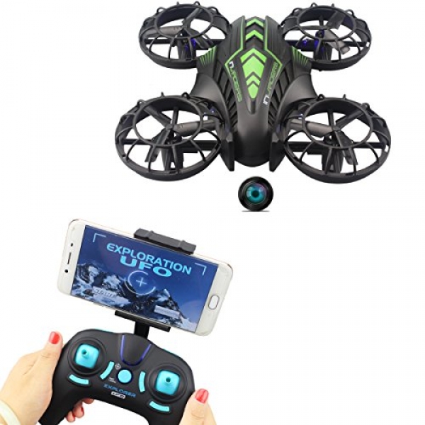 Fistone RC Drone WiFi FPV Quad-Rotor 2.4G 4-Axis Gyro Altitude Protect Helicopters Portable Airplane 3D Flip Far off Support an eye fixed on UFO Exploration multirotors HD Camera Electronic Hobby Toys(Green)