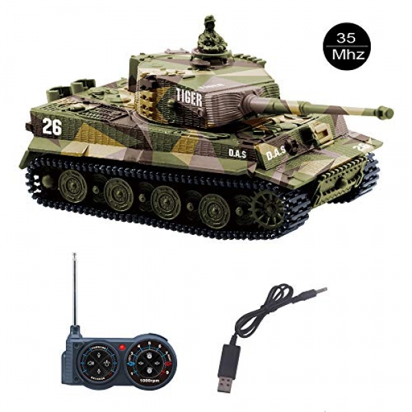 Fun-Here Mini RC Tank with USB Charger Cable A long way flung Defend watch over Panzer Tank 1:seventy two German Tiger I with Sound,