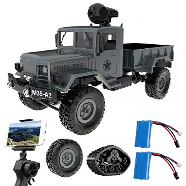 Maxxrace RC Militia Truck with Wi-Fi HD Camera, 1:Sixteen Scale A ways-off Control Off-Avenue Navy Car 4wd 2.4Ghz Car Crawler RTR for Adults and Young of us (2 Batteries and a few Forms of Tires)