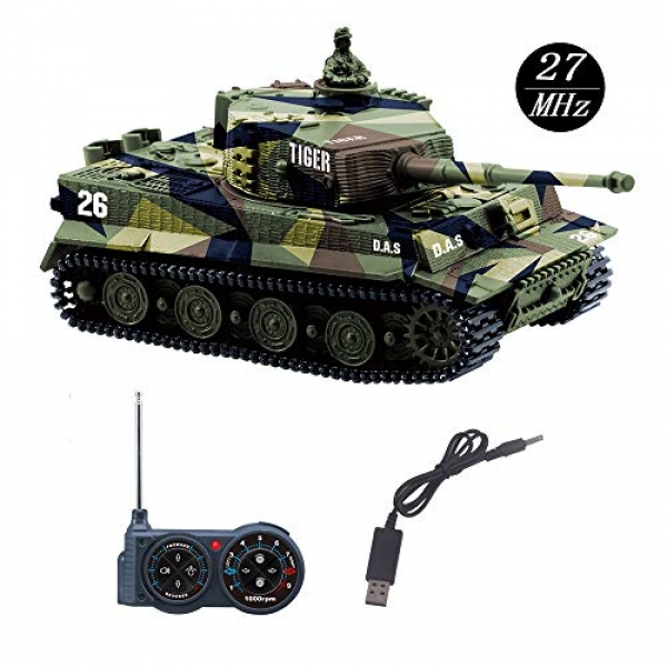 Fun-Right here Mini RC Tank with USB Charger Cable Remote Management Panzer Tank 1:seventy two German Tiger I with Sound,
