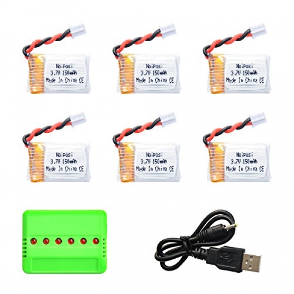 Noiposi 6PCS Upgraded three.7V 150MAH Battery with X6 Charger Conversion Cable for JJRC H36 Eachine E010 GoolRC T36 NIHUI NH010