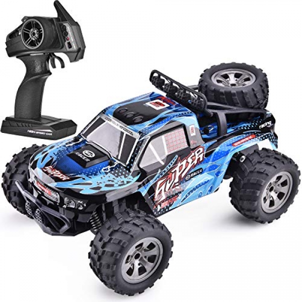 SIMREX A240 RC Automobiles High Bustle 20MPH Scale RTR A long way away Preserve watch over Brushed Monster Truck Off Toll road Automobile Astronomical Foot RC 2WD Electric Energy Buggy W/2.4G Challenger Blue