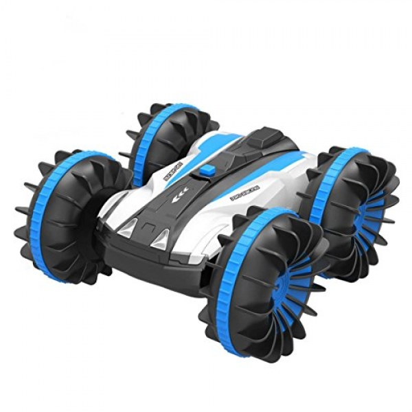 ALLCACA Waterproof Remote Relief a watch on Vehicle Boat – 2.4Ghz All Terrain RC Vehicles – 1/18 Scale Double Facets Stunt Vehicle with 360 Stage Spins and Flips