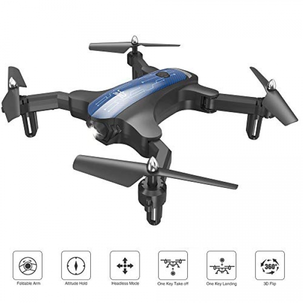 ScharkSpark Drone for Freshmen, Portable RC Mini Quadcopter with Foldable Fingers Indoor/Outdoors Play, 6-Axis Gyro One-Key Return/Headless Mode/Altitude Preserve/3D Flips,