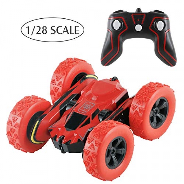 BIG HOUSE Faraway Control Car, 1/28 Scale RC Car Double Sided 360° Rotating four wheel pressure Stunt Autos 2.four GHz Off Dual carriageway Electric Dash High Tempo Toys Autos as Christmas Xmas New twelve months Gifts for Youth (Red Stunt Car)