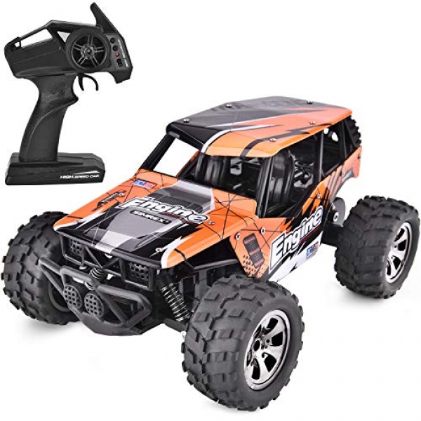 SIMREX A231 RC Vehicles High Speed 20MPH Scale RTR Distant Alter Brushed Monster Truck Off Road Automobile Gigantic Foot RC 2WD Electric Energy Buggy W/2.4G Challenger Orange