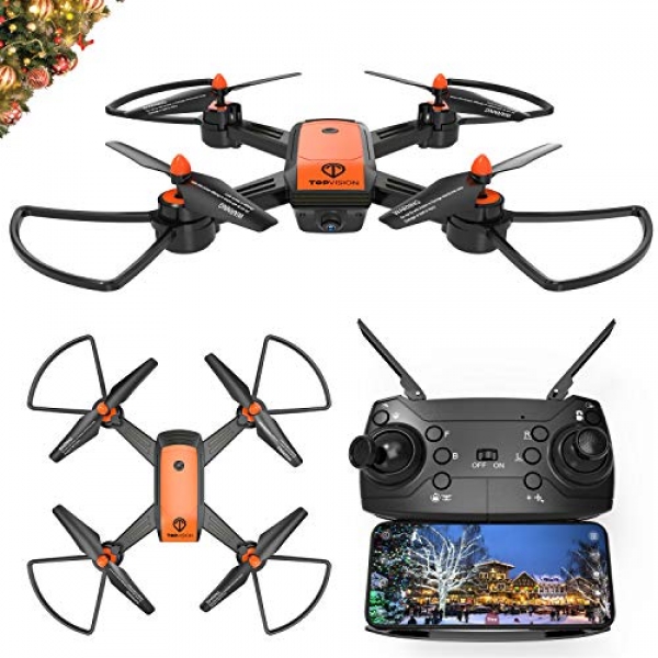 Drone with Digital camera, TOPVISION FPV RC Drone for Newbies with 720p and 480P Digital camera A hundred and twenty Huge Angle WiFi Quadcopter with Altitude Retain Headless Mode,
