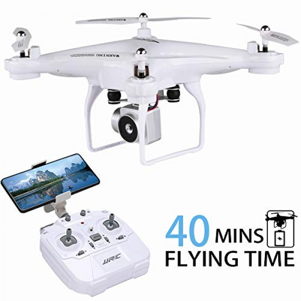 40MINS Flight Time Drone, JJRC H68 RC Drone with 720P HD Camera Reside Video FPV Quadcopter with Headless Mode,Altitude Serve Helicopter with 2 Batteries(20mins + 20mins)-White