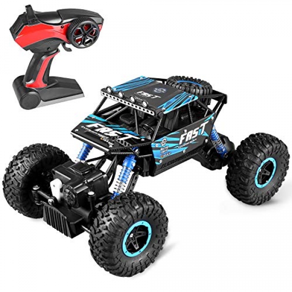 ZJTL Far off Control Toy Blue Rally Buggy RC Automobile 2.4Ghz Four WD High Creep Crawler 1:18 Scale Size w/ Working Suspension,
