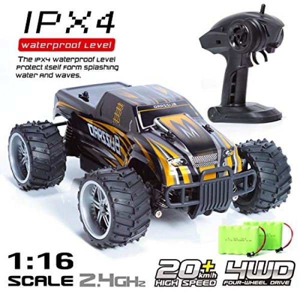 EXERCISE N PLAY Carfire Far off Relief watch over Vehicle, 1:sixteen RC Monster Vehicles Hight Droop Off-Dual carriageway Buggy Automotive 2.4GHz Radio System Racing Monster Vehicles (9504)