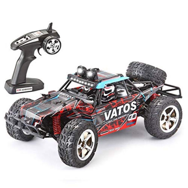 Vatos RC Automobile Off Avenue High Tempo four wheel pressure 40km/h 1:12 Scale 50M Remote Protect watch over 15 Minutes Taking half in Time 2.4GHz Vehicle Buggy Truck with LED Evening Vision (USB Charging Cable Incorporated) (RED)