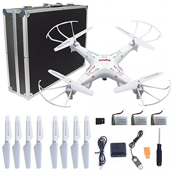 Syma X5C-1 RC Quadcopter Toys with Potable Carrying Case Three Batteries and 4 in 1 Charger, HD Digital camera Explorers 2.4GHz 6 Axis Gyro 4CH Drone,