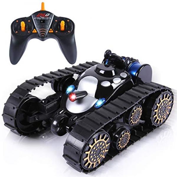 SGILE RC Faraway Adjust Tank Toy with 360 Flip LED Lights Tune Anti-Shock Right Be conscious ,Dark
