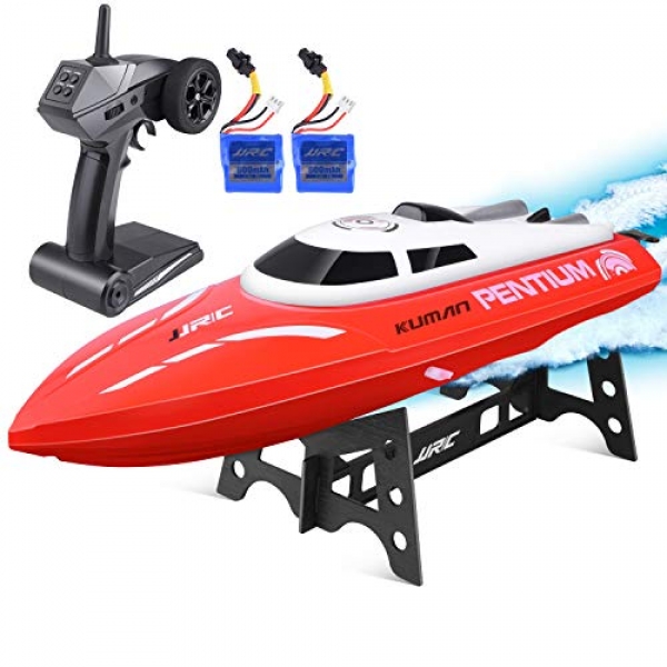 Kuman Faraway Management Boat, 25KM/H Excessive Bound Waterproof Rc Racing Boat with 180º Flip Feature,2.4GHz LCD Display Controller for Formative years/Adults Pool &
