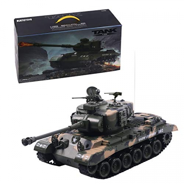 Buenotoys 1:18 RC Tank Remote Modify Vitality Protection drive Battle Tank with Engine Sound, three Bustle ,The Turret is up and Down,