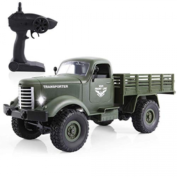 RC Defense force Truck -Flyglobal 1:sixteen 4wd Off-Avenue Crawler Military Automobile, Radio Grasp a watch on RC Truck- 2.4Ghz Distant Grasp a watch on Toy RTR Automobile Automobile with Rechargeable Batteries Enormous Gift for Younger of us Boys Adults,Inexperienced