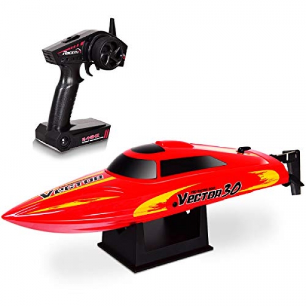 Costzon Vector30 2.4G RC Excessive Ride Racing Boat, Self-righting Auto Roll Motivate, Reverse Characteristic, Brushed Motor, RTR (Red)