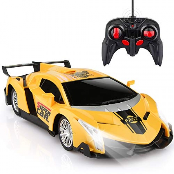 Growsland A long way-off Preserve watch over Automobile, RC Autos Yule Items for Kids 1/24 Electrical Sport Racing Ardour Toy Automobile Yellow Model Automobile for Boys Girls Adults with Lights and Controller