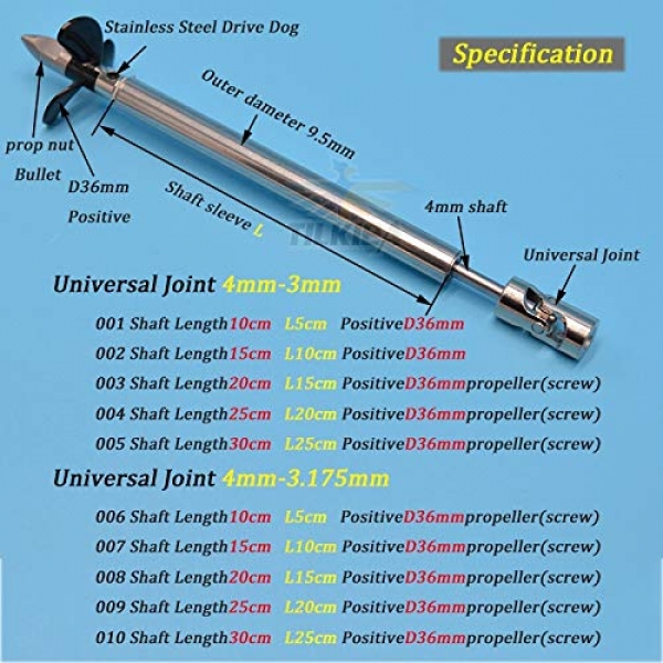 Isali Stainless Steel 4mm Boat Shaft Drive Shaft +Cardan Joint+three Blades Propeller +Stainless Steel Shaft Sleeve+ Prop Nut for Rc Boat –