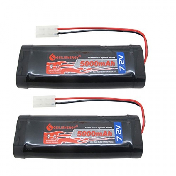 GEILIENERGY 7.2V 5000mAh Excessive Vitality Rechargeable NiMH Battery Pack Low-self Discharge for RC Vehicles,Electrical Rc Monster Trucks,Traxxas with Tamiya Connector(2 Pack)