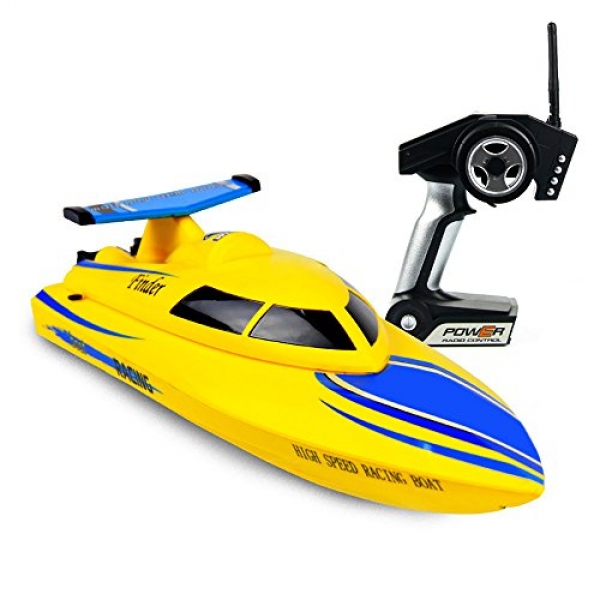 ToyPark Rc Boat, 2.4GHz 4CH High Tempo Lakes and Outside Adventure (Correct Work on Water) (Yellow)