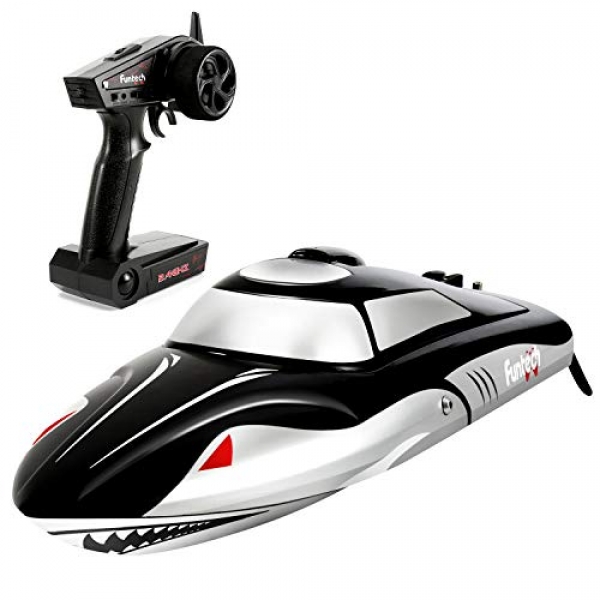 FUNTECH RC Boat Shark Originate Trim Budge 25MPH(40km/h) with Reverse Feature – 2.4 GHz RTR Faraway Withhold a watch on Boat with Self-righting Auto Roll Merit,